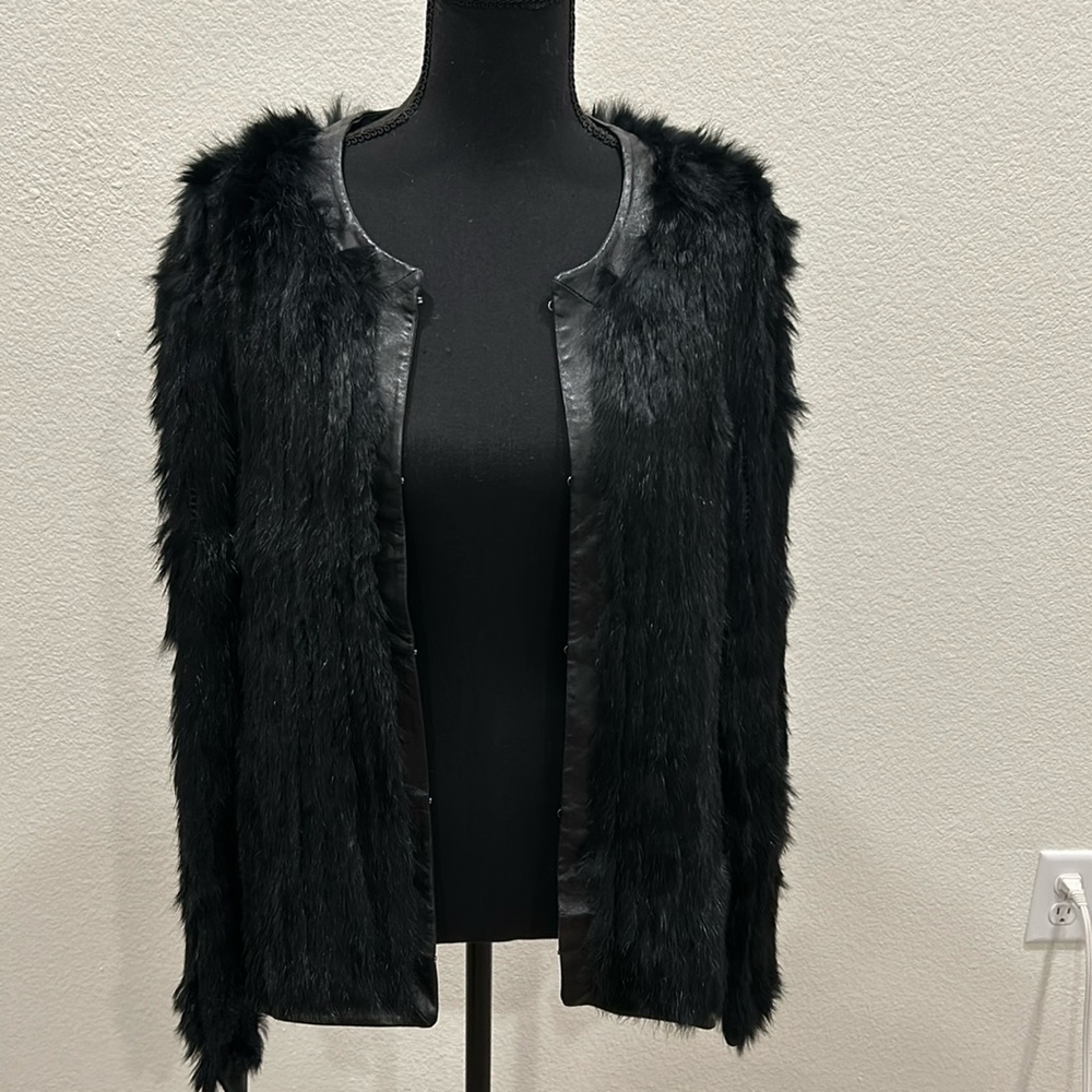 Black rabbit fur short coat